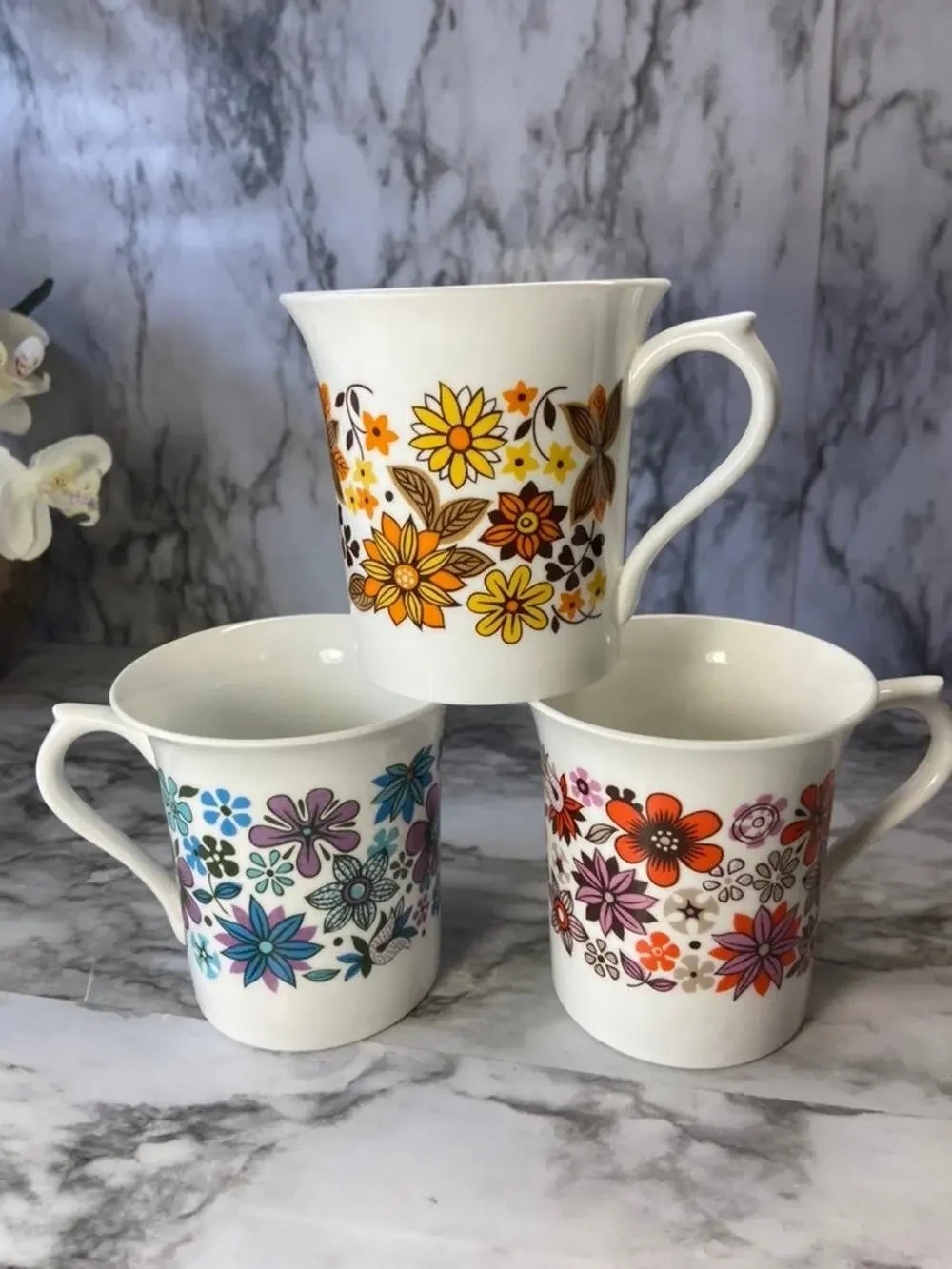 Antique Set Of 3 Queen's Rosina China Co. Ltd. Retro Floral